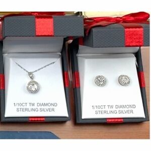 🆕Sterling Silver Diamond Necklace and Earring Set